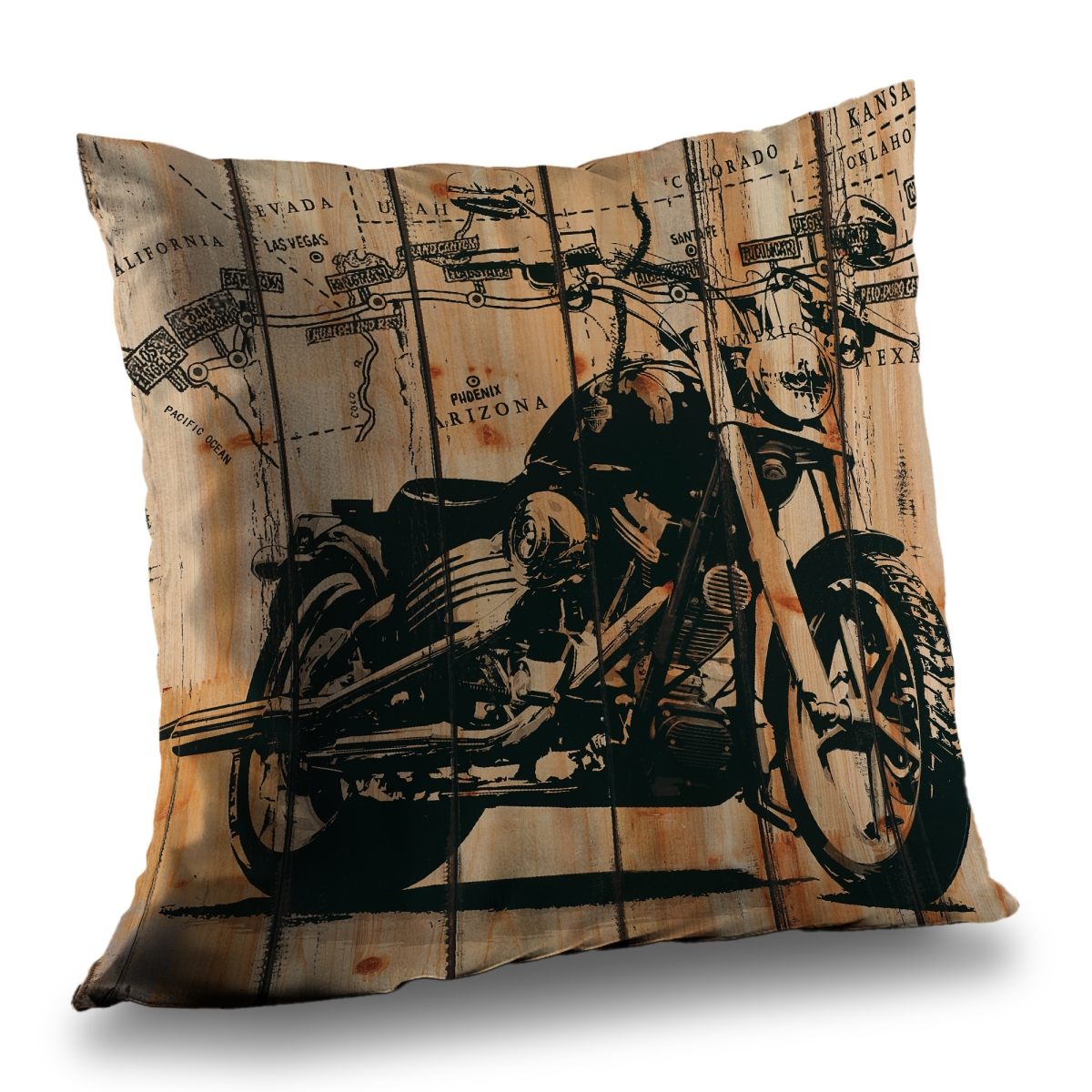 C1PT1414XBTIT7 14 x 14 in. Motorcycle on Wood Background - Transportation Man Throw Pillow