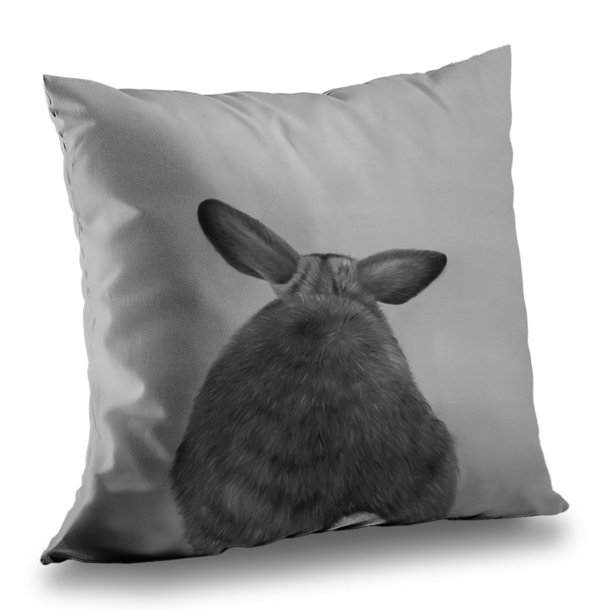 C1PT1414Z6TRFN 14 x 14 in. Little Rabbit From Behind - White Poly Twill Throw Pillow