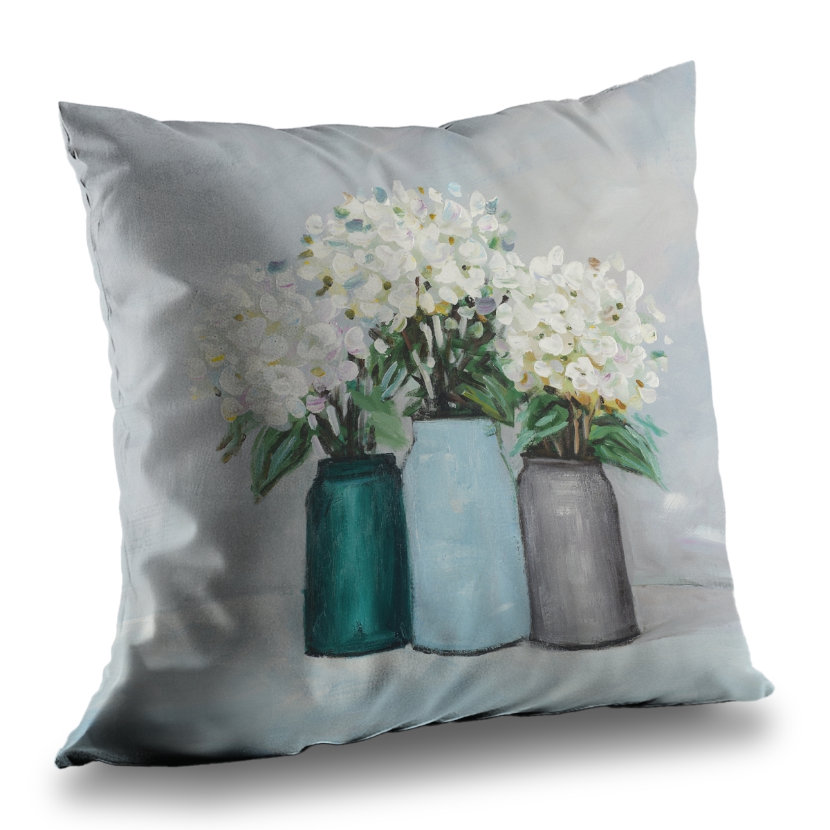 C1PT1414I2C56M 14 x 14 in. Hydrangea Flowers Blue Vases Throw Pillow - Home Decor