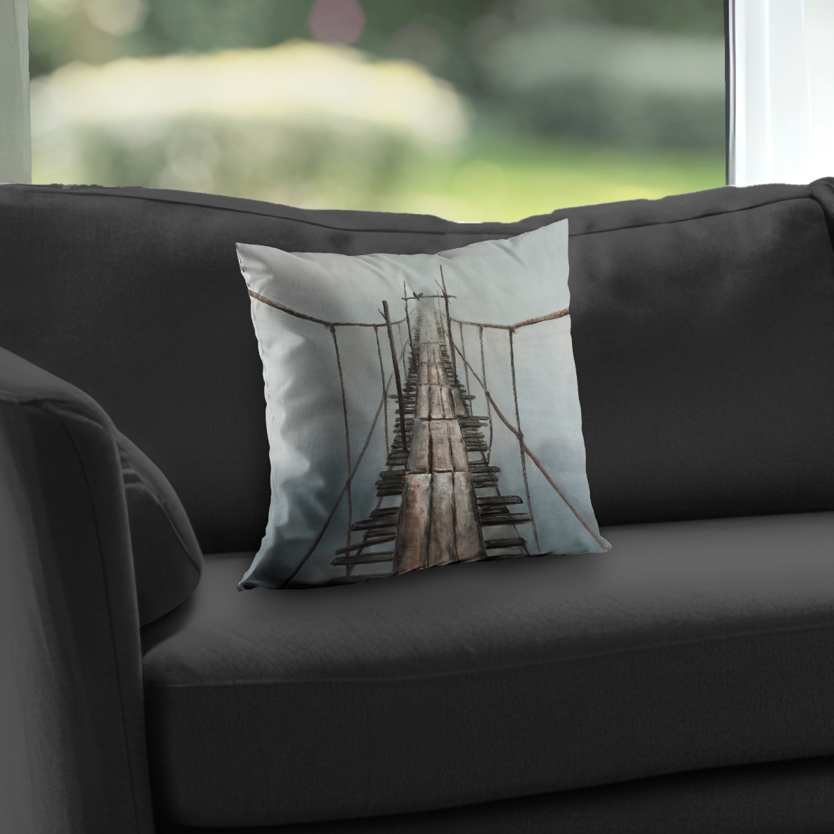 C1PT14140HW2O4 14 x 14 in. Old Abandoned Bridge Throw Pillow - Brown Poly Twill Decor