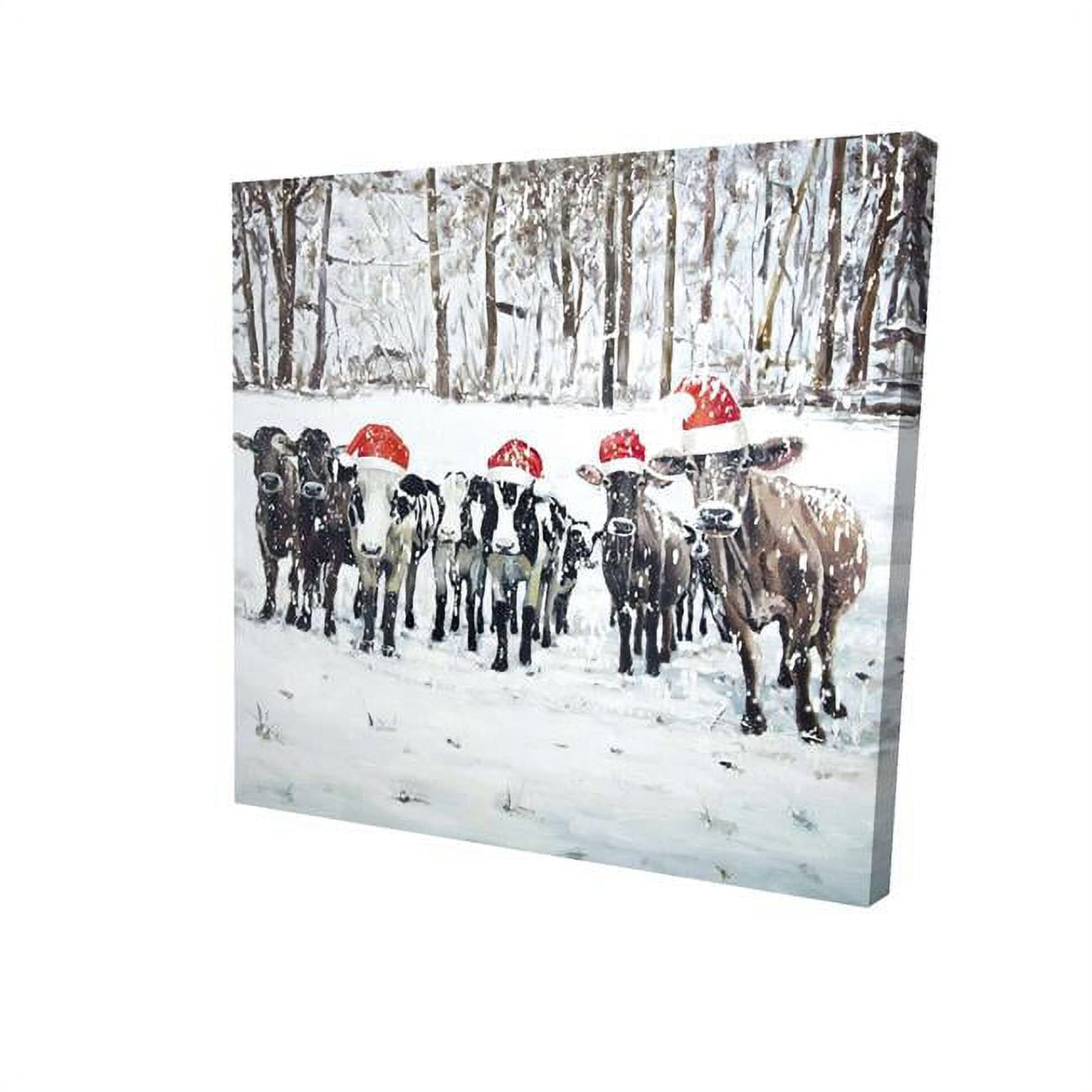 8 x 8 in. Curious Christmas Cows-Print on Canvas
