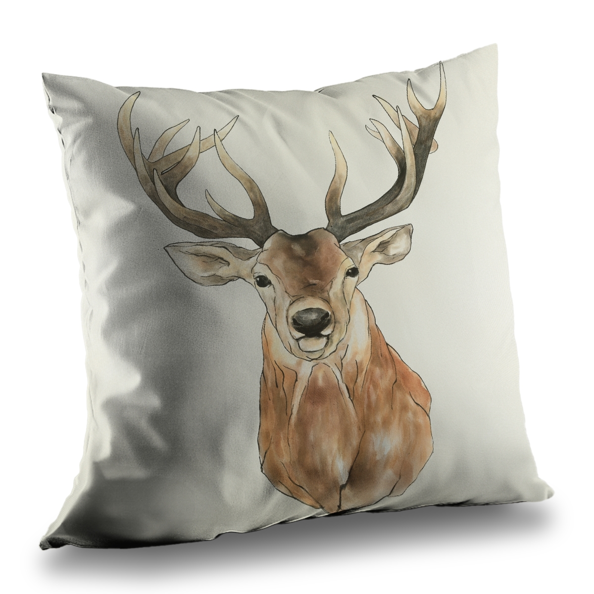 C1PT14144NPLRY 14 x 14 in. Front Deer Portrait Poly Twill Throw Pillow - Home Decor Insert