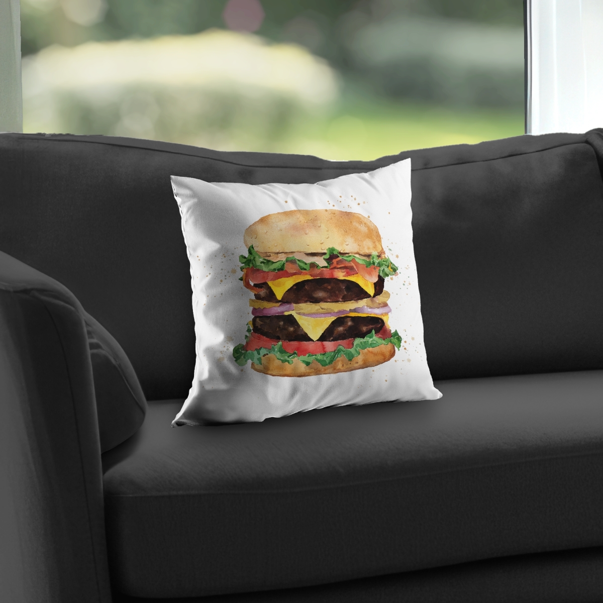 C1PT141401SIO9 14 x 14 in. Watercolor All Dressed Double Cheeseburger Throw Pillow - Home Decor