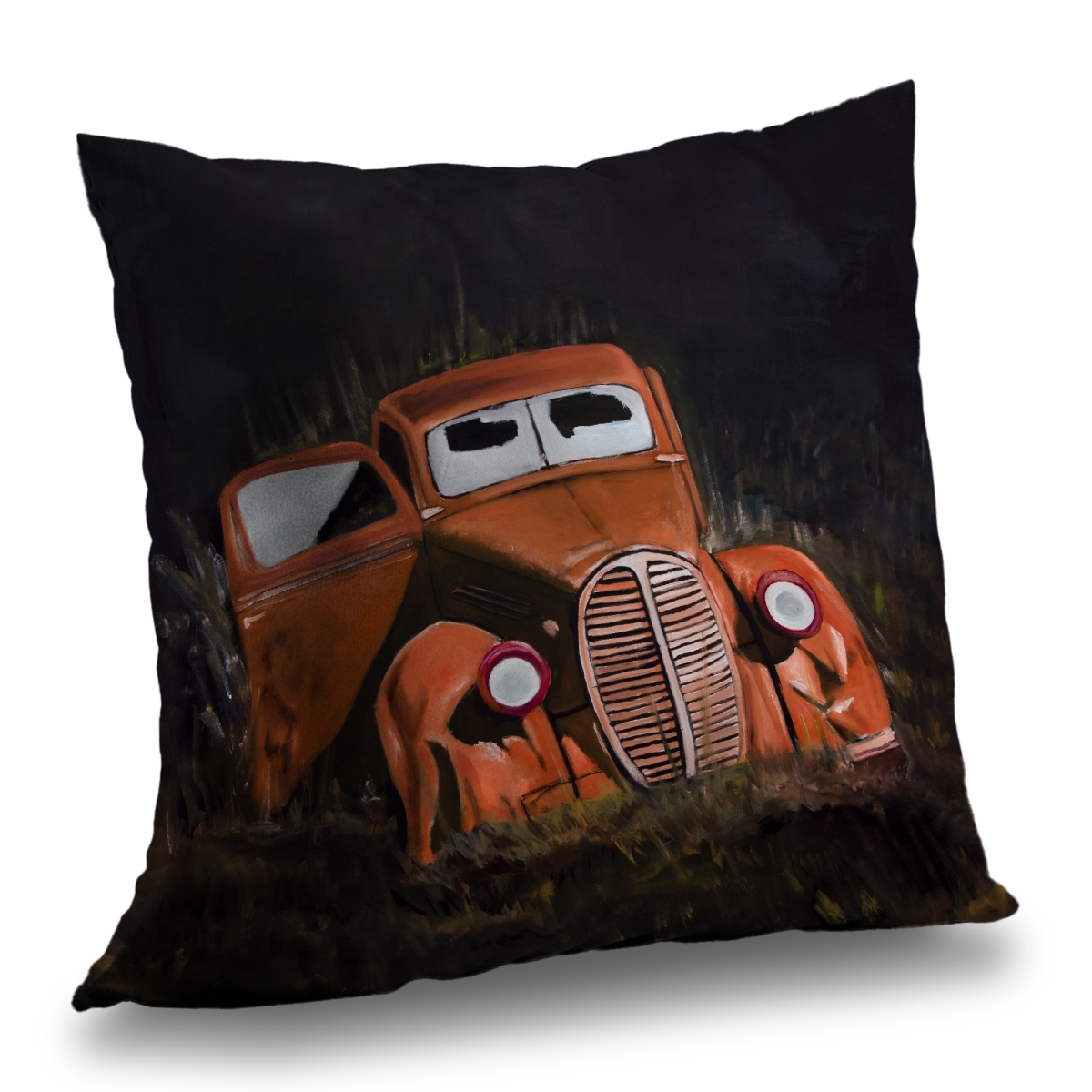 C1PT1414167FKO 14 x 14 in. Humpy Old Car by Night - Office Car Poly Twill Throw Pillow