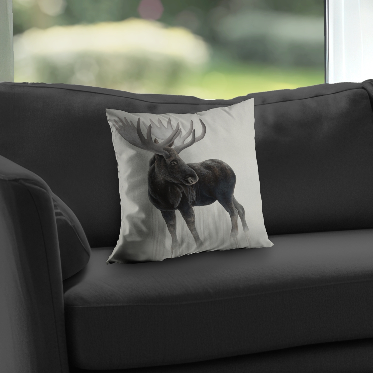 C1PT1414COSLMX 14 x 14 in. Bull Moose Deer Rustic Poly Twill Throw Pillow - Home Decor