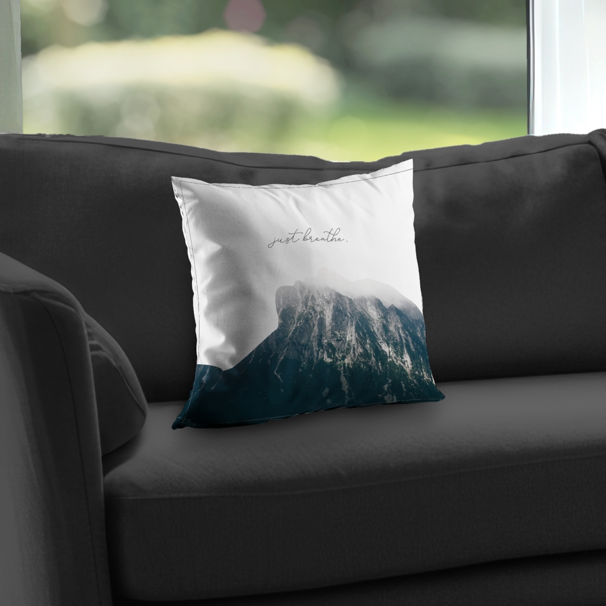 C1PT1414T60H7H 14 x 14 in. Just Breathe Figurative Gray Poly Twill Throw Pillow - Insert
