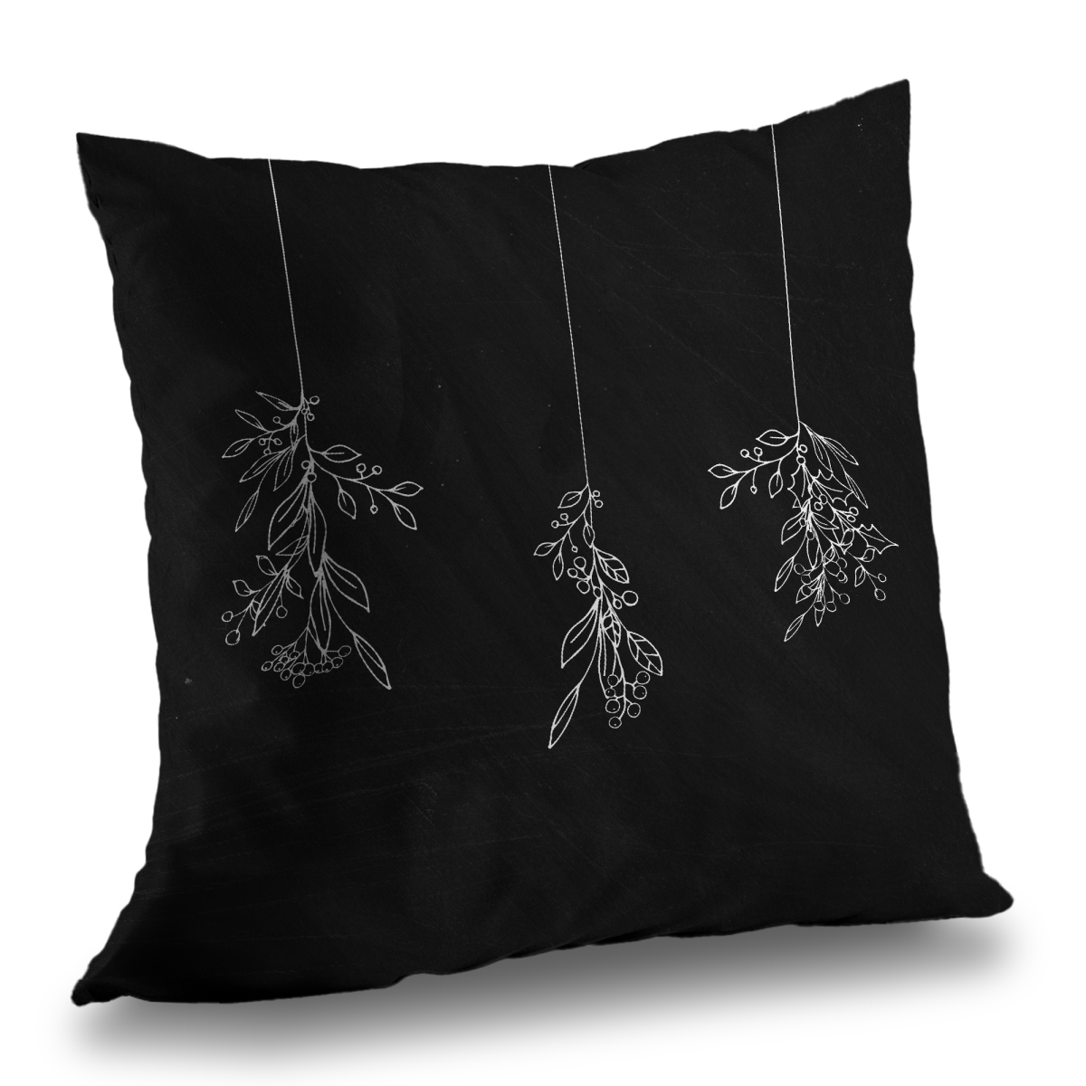 C1PT1414YYFD3F 14 x 14 in. Mistletoe Black & White Poly Twill Throw Pillow - Home Decor