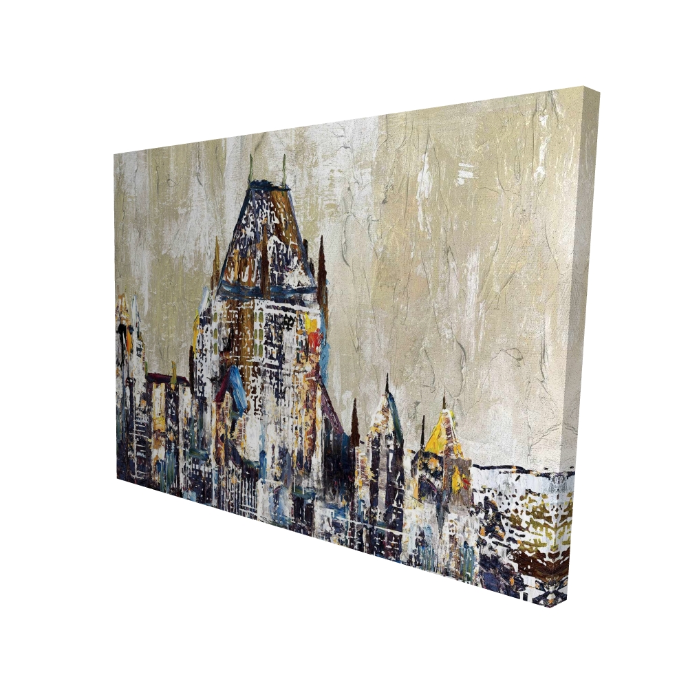 2080-3648-CI51 36 x 48 in. Abstract Chateau Frontenac Canvas - Building Cities Blue Decor
