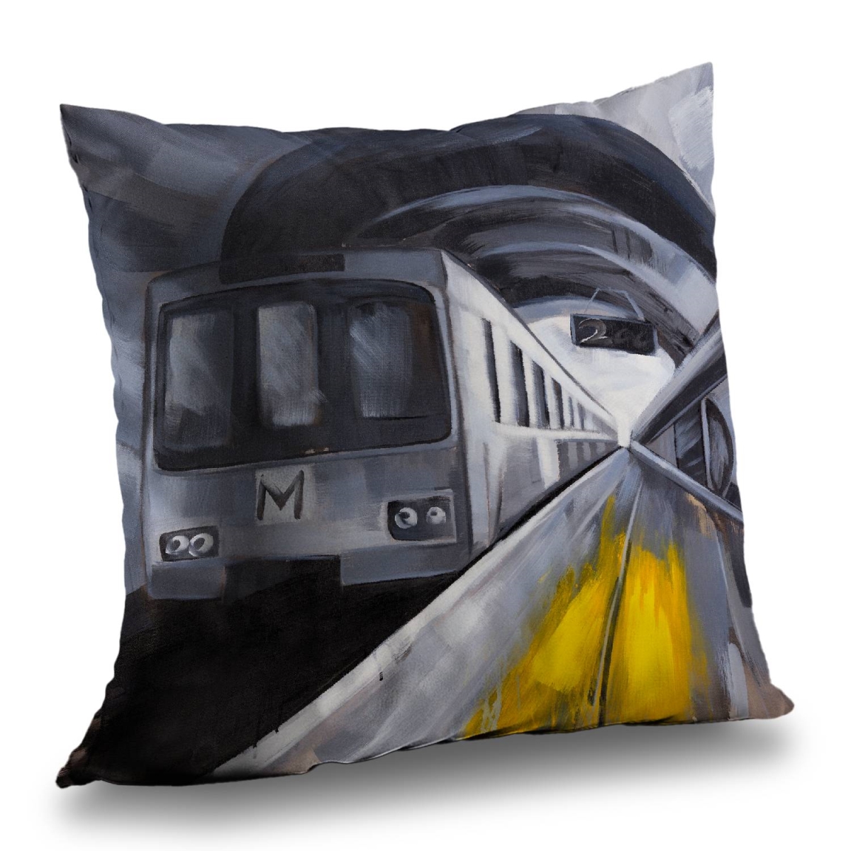 C1PT1414555M9H 14 x 14 in. Subway Transportation Poly Twill Throw Pillow - Home Decor