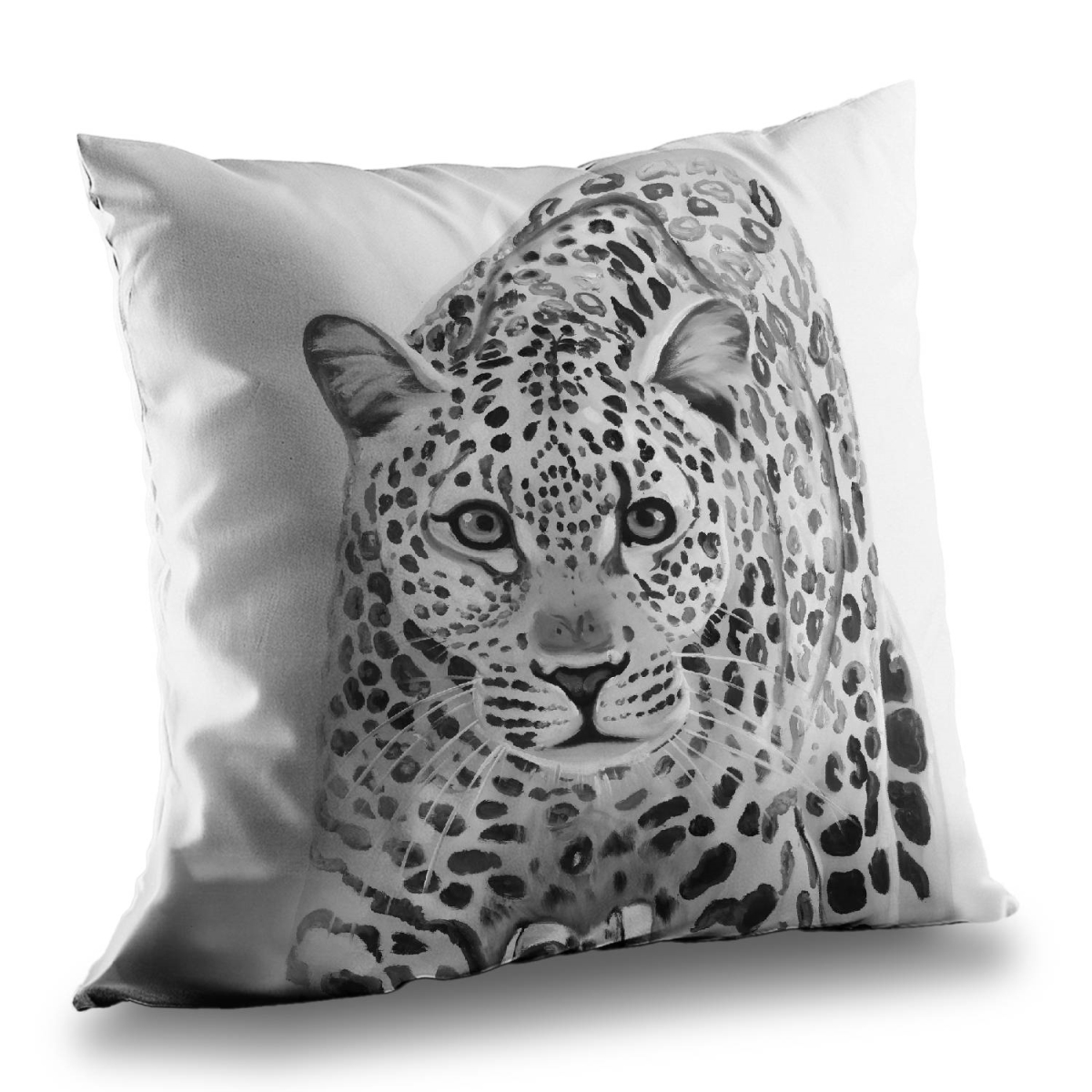 C1PT1414LI2NVY 14 x 14 in. Leopard Ready To Attack Throw Pillow - White Living Room Decor