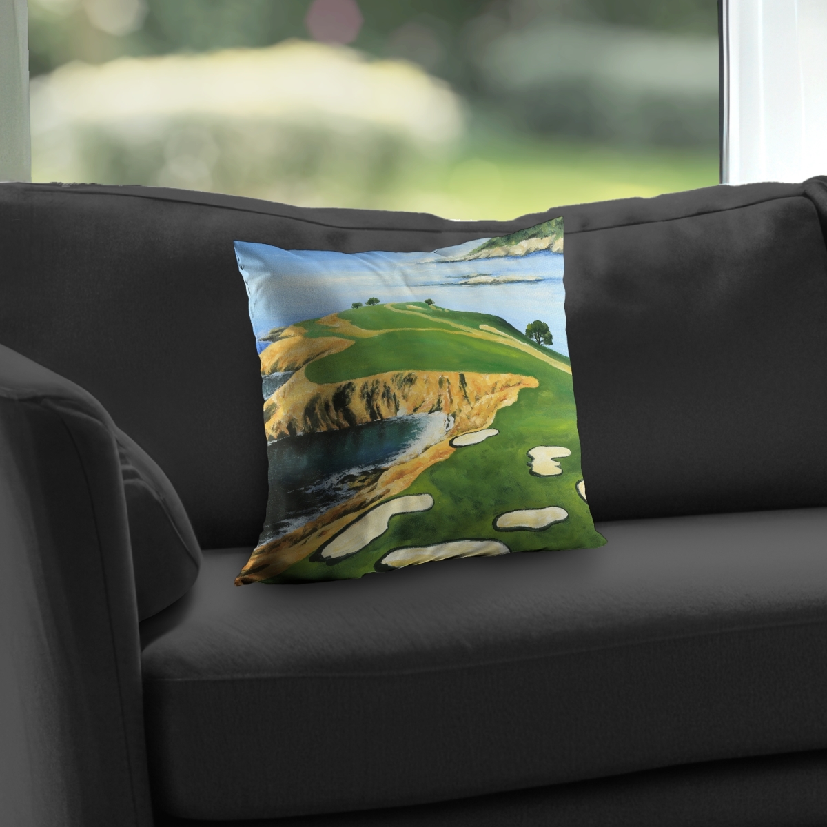 C1PT1414UP09PT 14 x 14 in. Pebble Beach Golf Links Scenic Poly Twill Throw Pillow - Home Decor