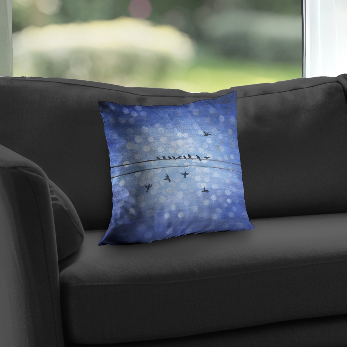 C1PT1414XZGVMP 14 x 14 in. Blue Bird Poly Twill Throw Pillow - Birds on A Wire Decor