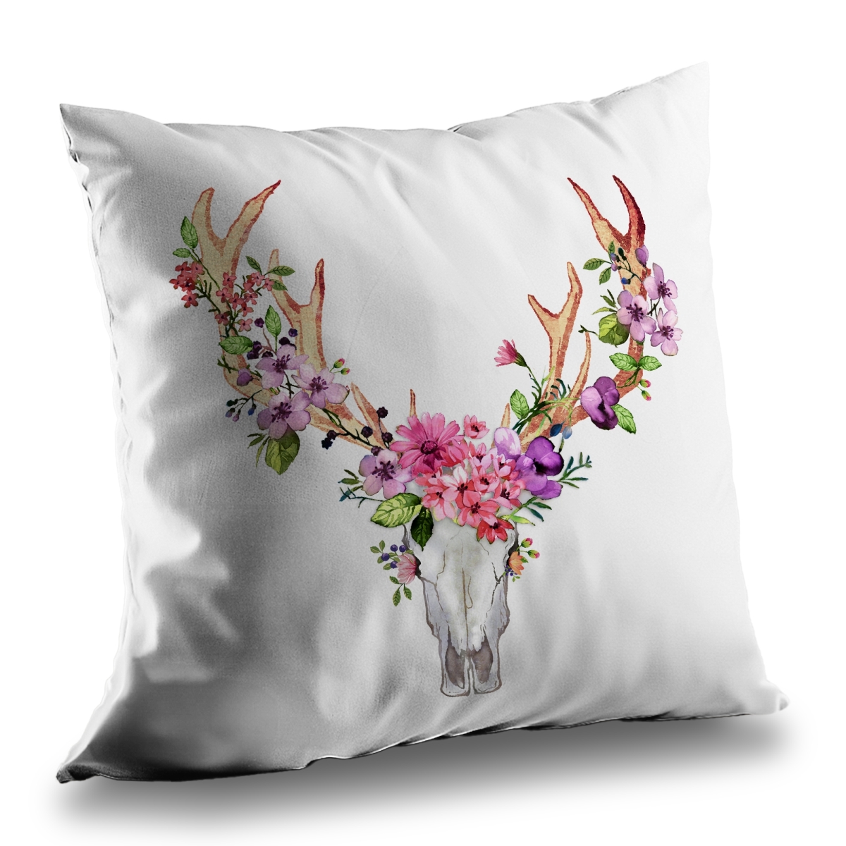 C1PT1414MFBMWP 14 x 14 in. Deer Skull with Flowers - Pink Rustic Throw Pillow Insert