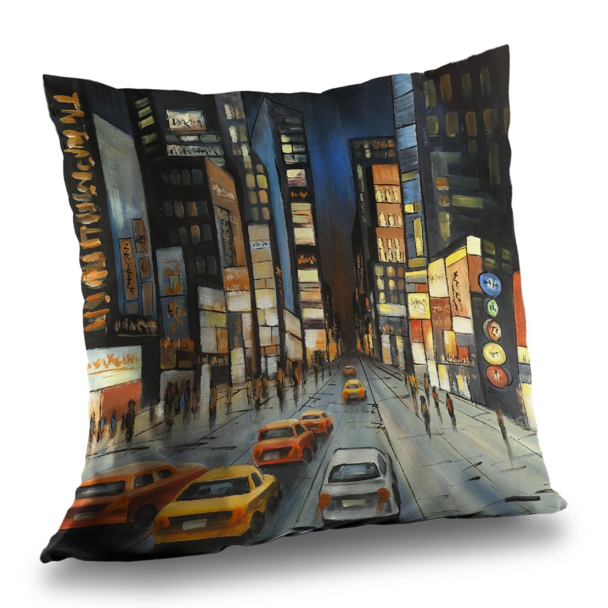 C1PT1414859I8U 14 x 14 in. View on Times Square Yellow Poly Twill Throw Pillow - Home Decor