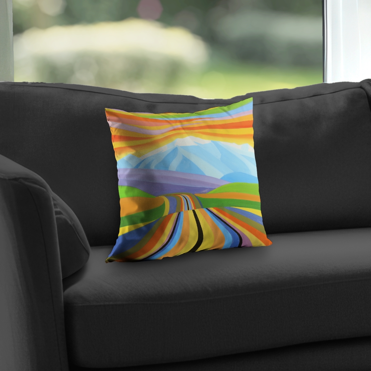 C1PT14140EEABA 14 x 14 in. Mountain Road Multi Colored Blue Landscapes Throw Pillow - Decor