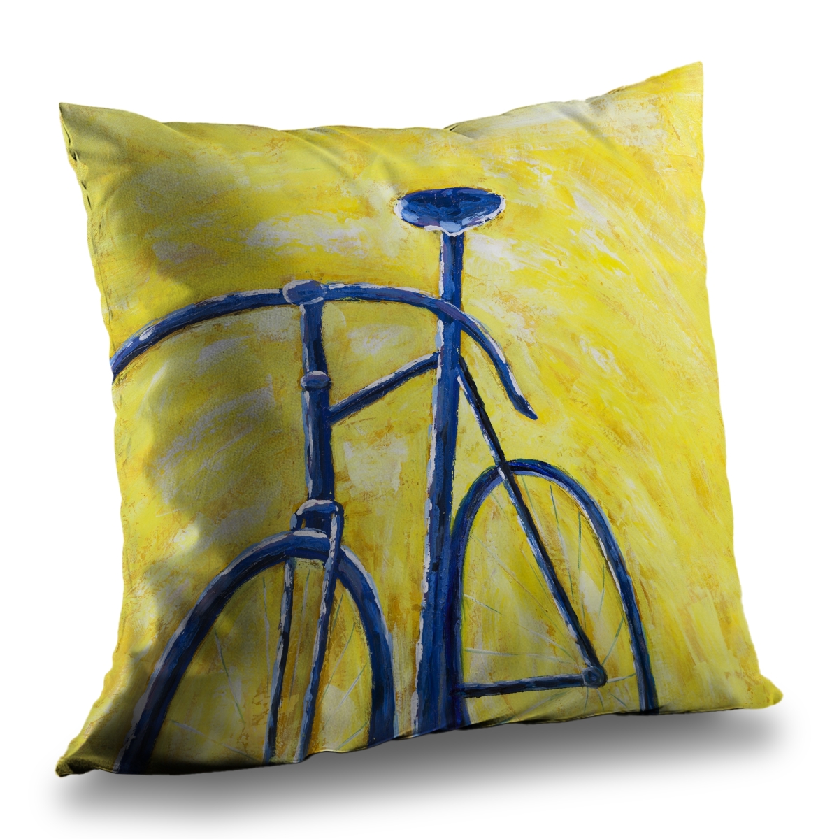 C1PT1414W6I83S 14 x 14 in. Blue Bike on Yellow Background Throw Pillow - Modern Home Decor
