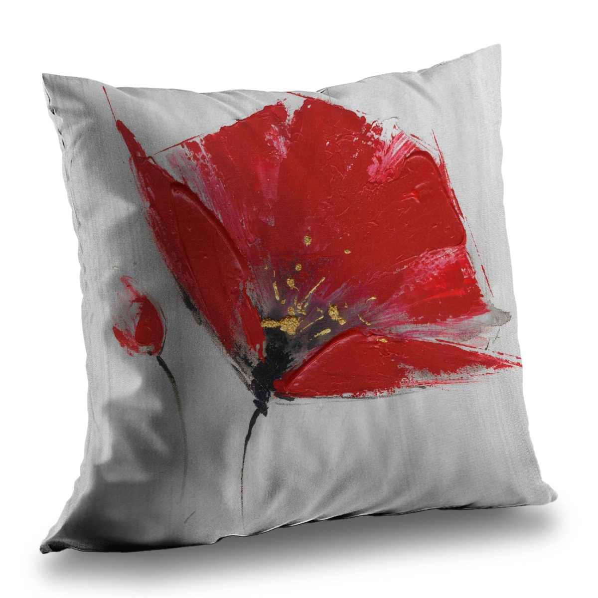 C1PT1414FVU3HP 14 x 14 in. Two Red Flowers on Gray Background - Botanical Throw Pillow