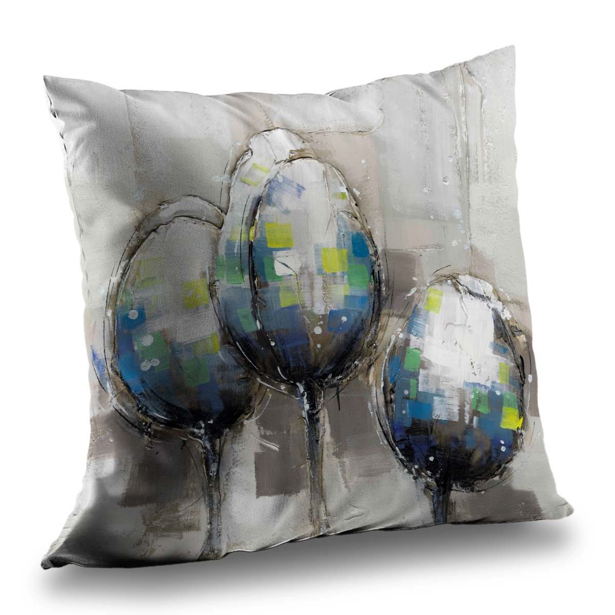 C1PT1414TF2IM6 14 x 14 in. Three Abstract Tulips Blue Botanical Throw Pillow - Home Decor