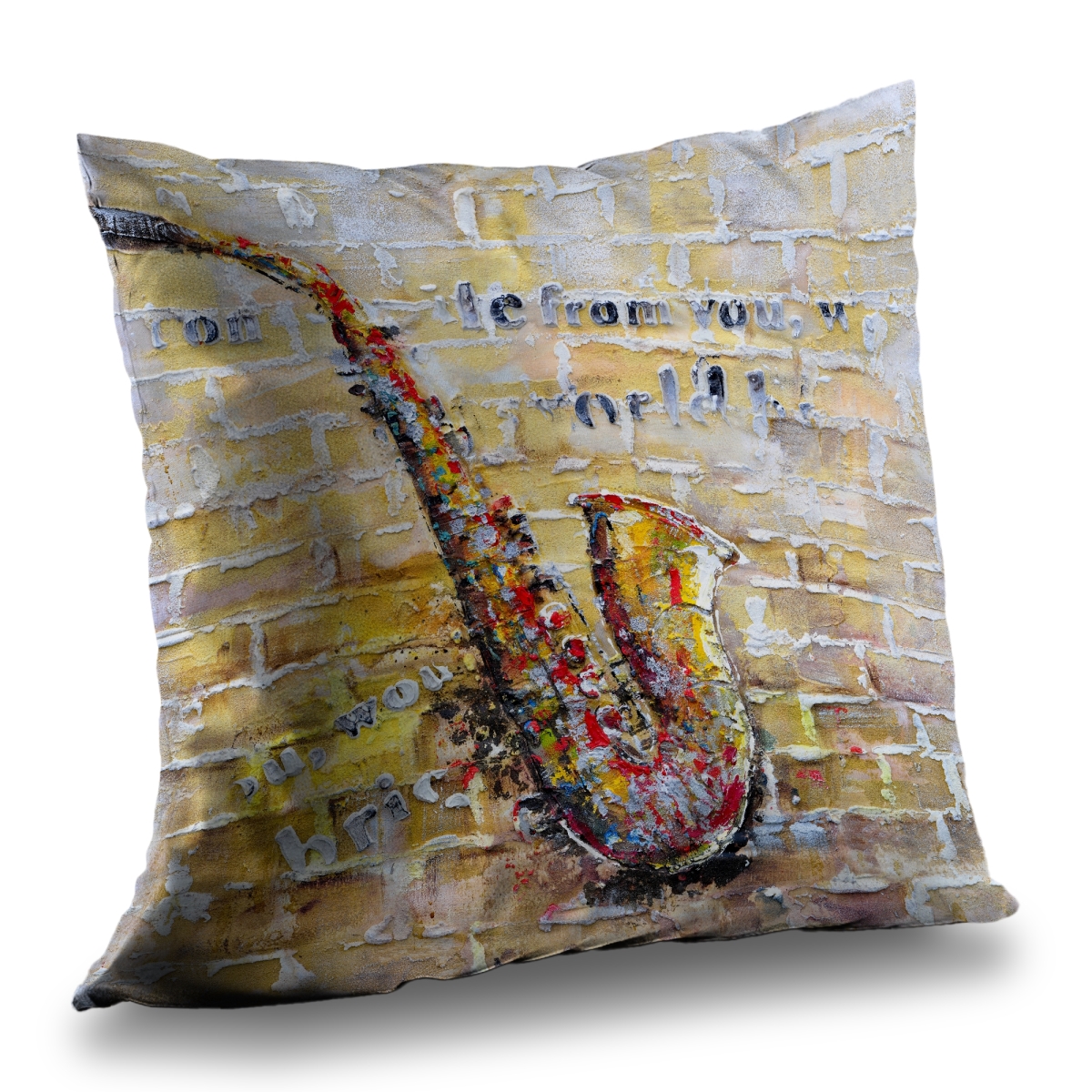 C1PT1414Y4HPGM 14 x 14 in. Saxophone on Brick Wall Throw Pillow - Home Decor Accent