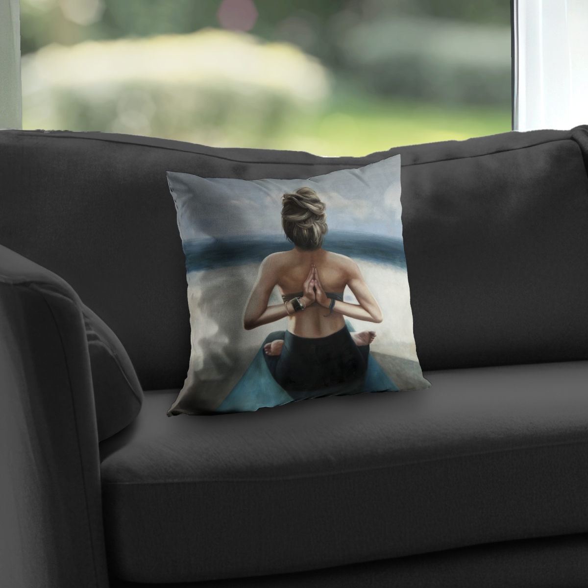 C1PT1414C1EUS1 14 x 14 in. Reverse Prayer Pose Sea Bedroom Poly Twill Throw Pillow - Decor