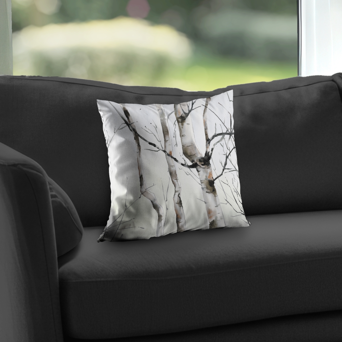 C1PT14142UKQYO 14 x 14 in. Three Birches Trees Throw Pillow - Brown Poly Twill Decor