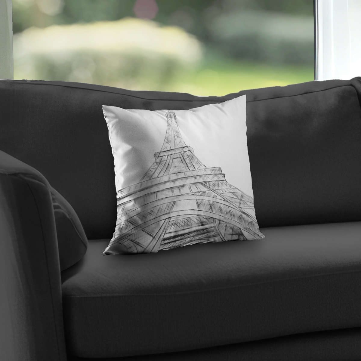 C1PT14149O48JQ 14 x 14 in. Eiffel Tower Sketch Black & White Throw Pillow - Home Decor