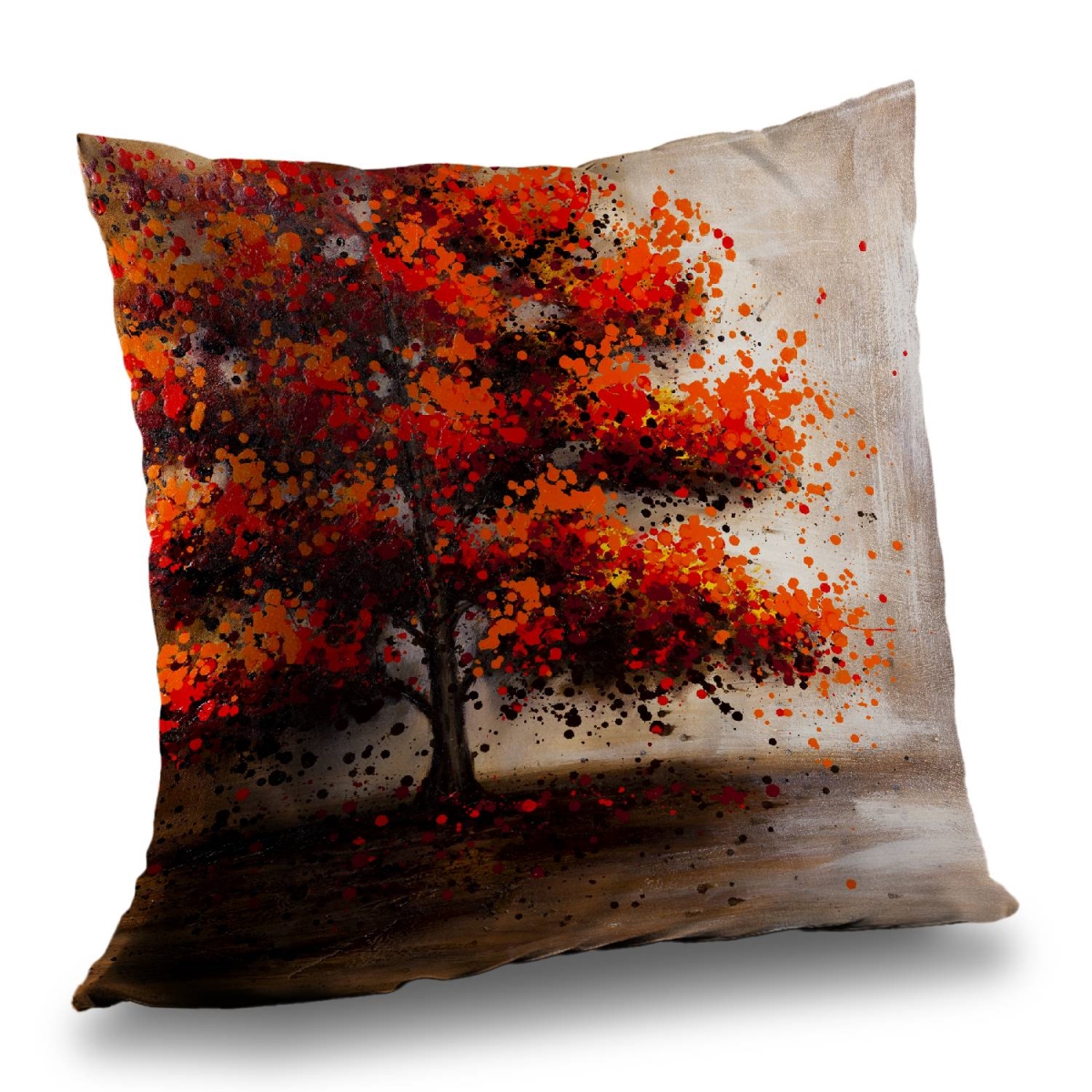 C1PT1414ELQBRN 14 x 14 in. Tree with Dotted Leaves Poly Twill Throw Pillow - Home Decor