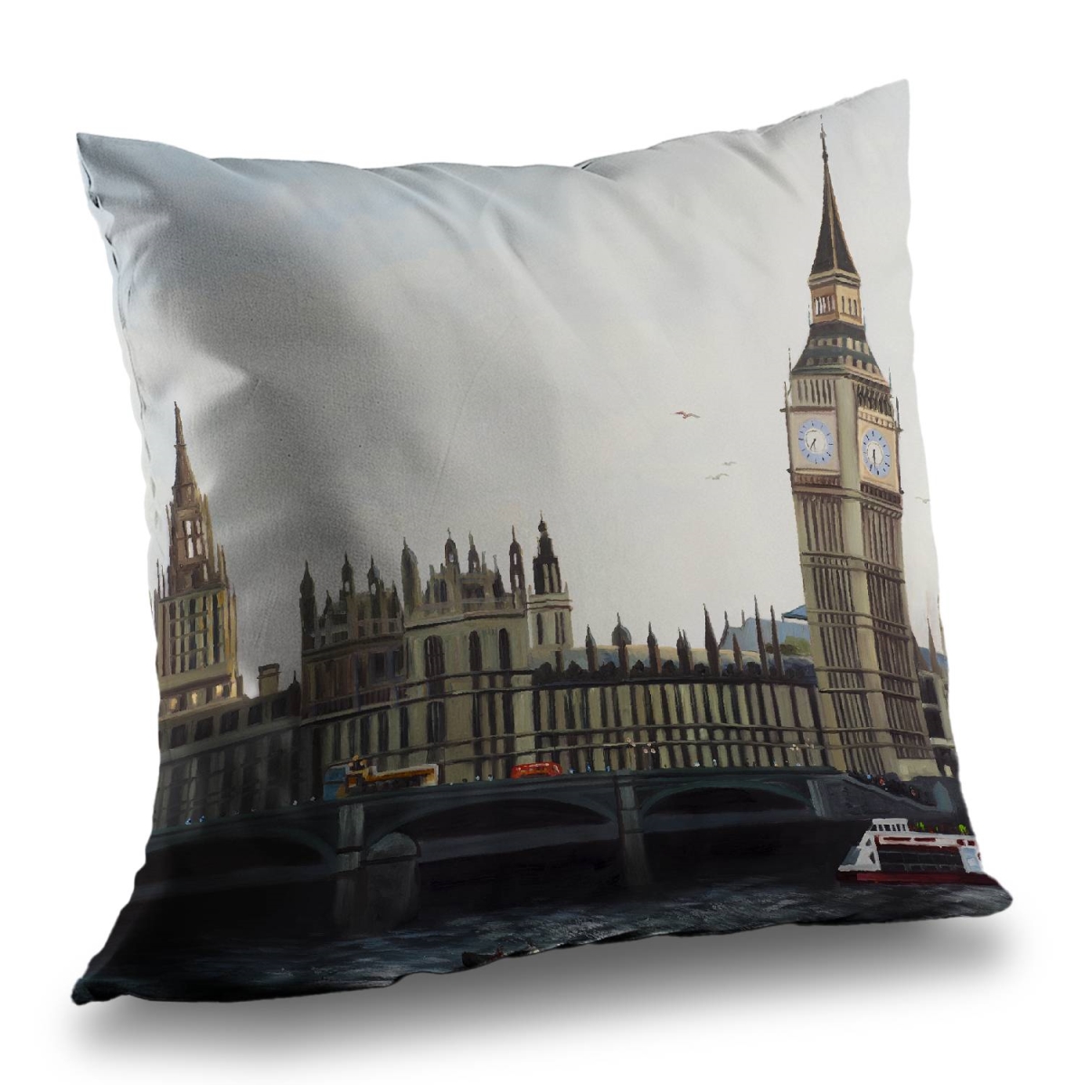 C1PT1414BKX8K2 14 x 14 in. Big Ben Clock Throw Pillow - Bridge Gray Poly Twill Decor