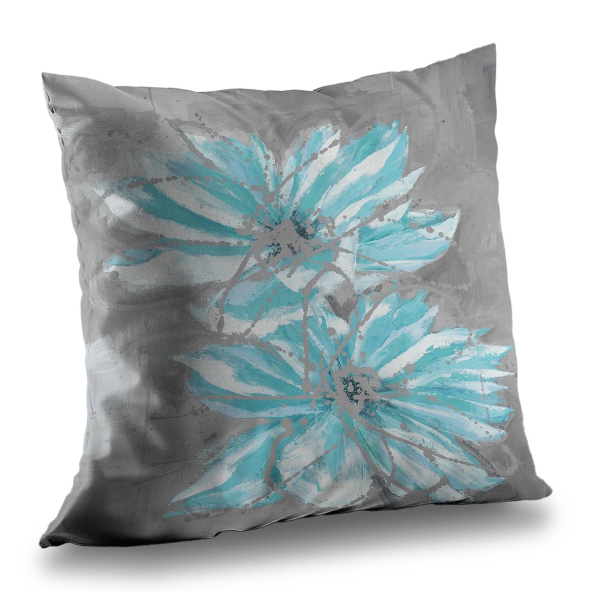 C1PT1414EQ2LPU 14 x 14 in. Two Little Abstract Blue Flowers - Poly Twill Throw Pillow