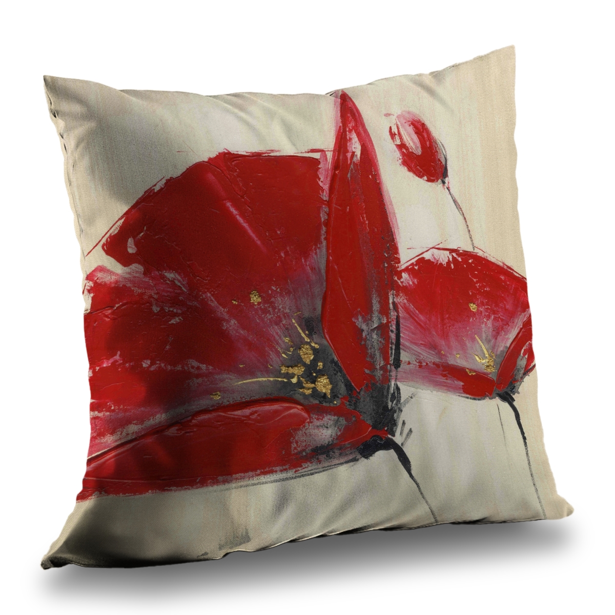 C1PT14148MJPPV 14 x 14 in. Three Red Flowers Gray Romantic Poly Twill Throw Pillow - Insert