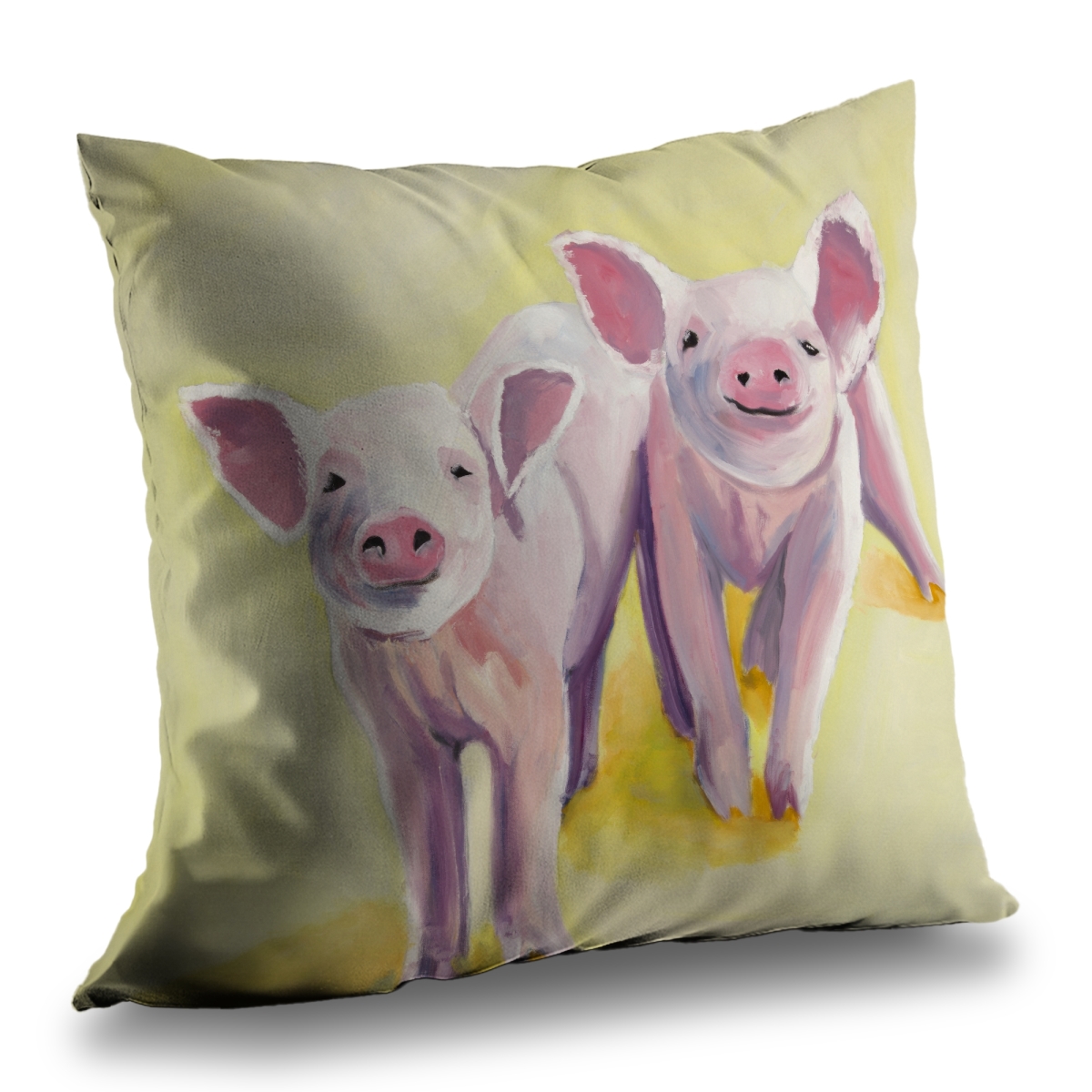 C1PT1414DFRM04 14 x 14 in. Two Smiling Pigs Pink Poly Twill Throw Pillow for Home Decor