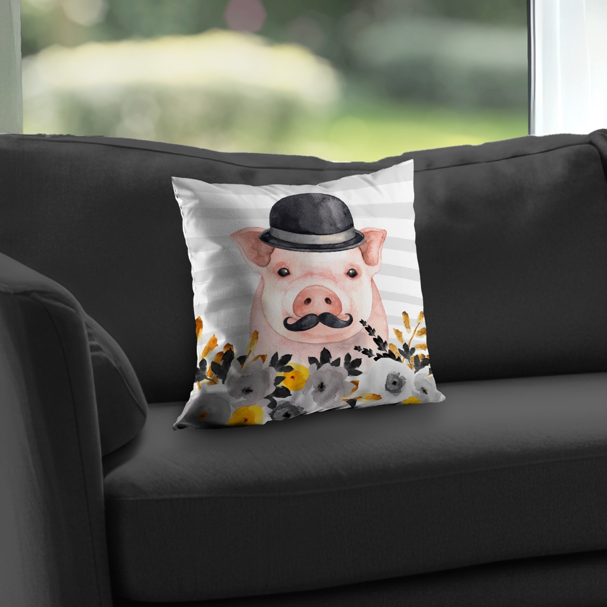 C1PT1414FH2Z00 14 x 14 in. Small Detective Pig Throw Pillow - Bedroom Decor Insert