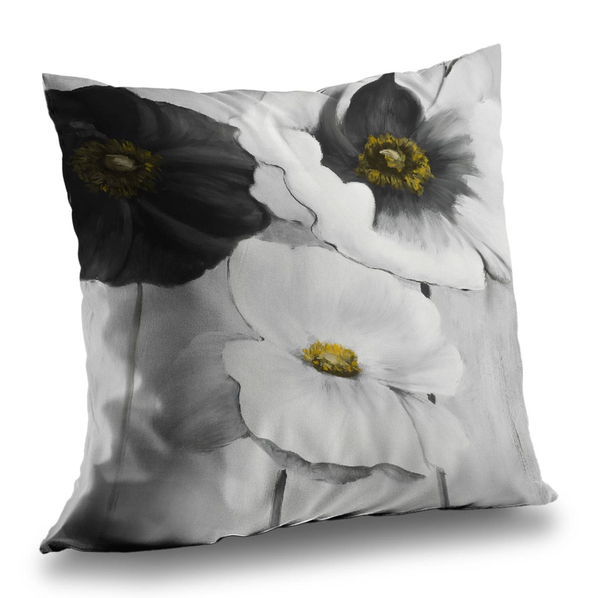 C1PT14146F15OA 14 x 14 in. Assorted White Flowers - Black Poly Twill Throw Pillow Insert
