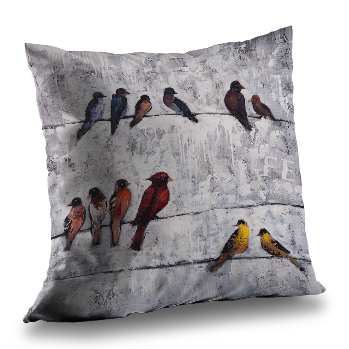 C1PT1414ZOX5OY 14 x 14 in. Colorful Birds on Branches - Office Red Poly Twill Throw Pillow
