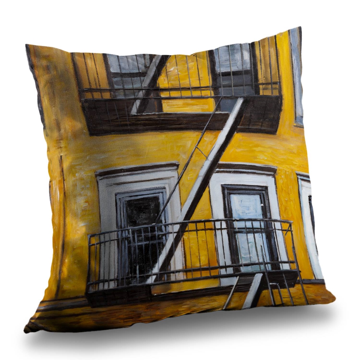 C1PT1414F8RRM7 14 x 14 in. Building Old Fire Escape Pillow - Contemporary Architecture Decor