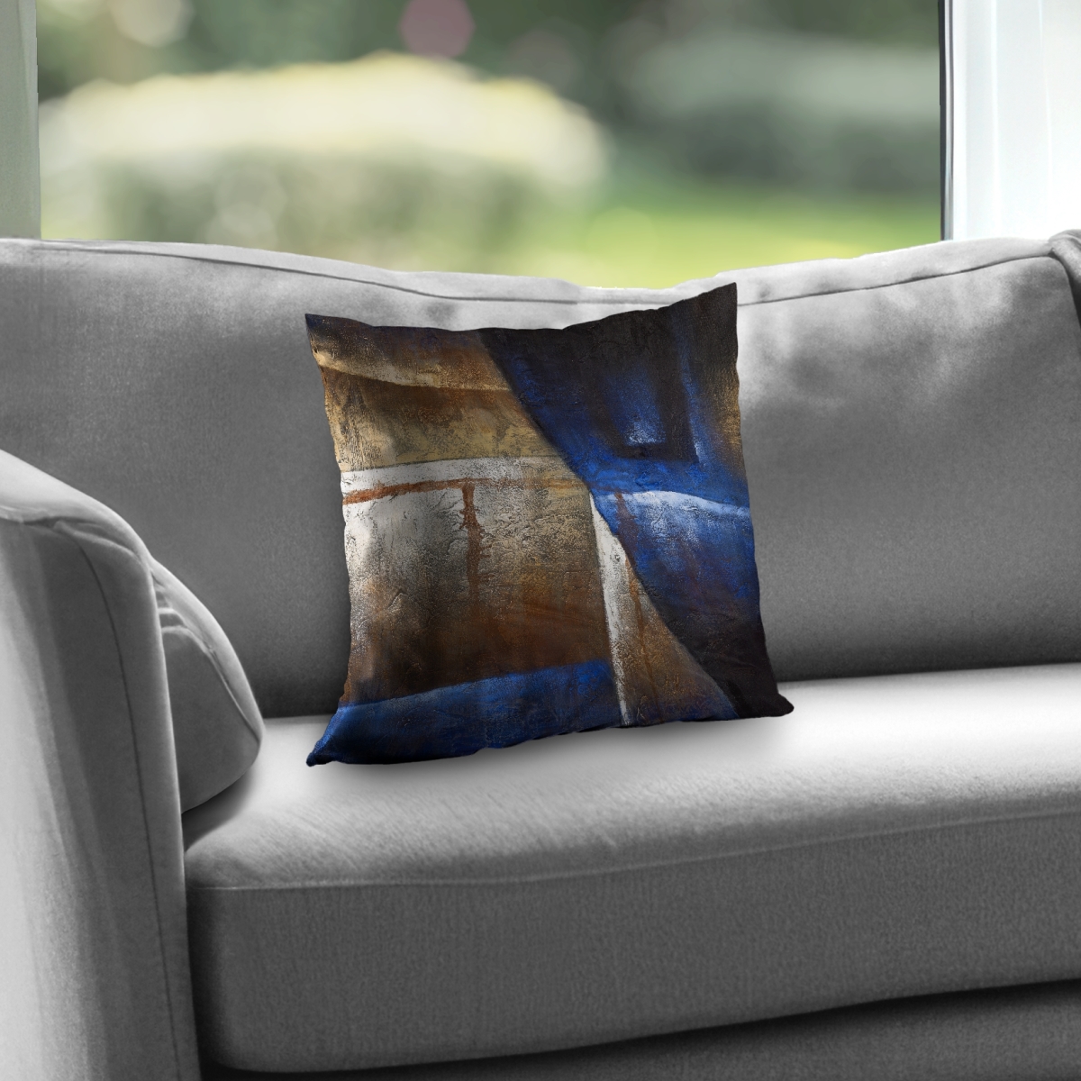 C1PT1414783RJ0 14 x 14 in. Bronze Shapes with Blue Light - Blue Pattern Throw Pillow Insert