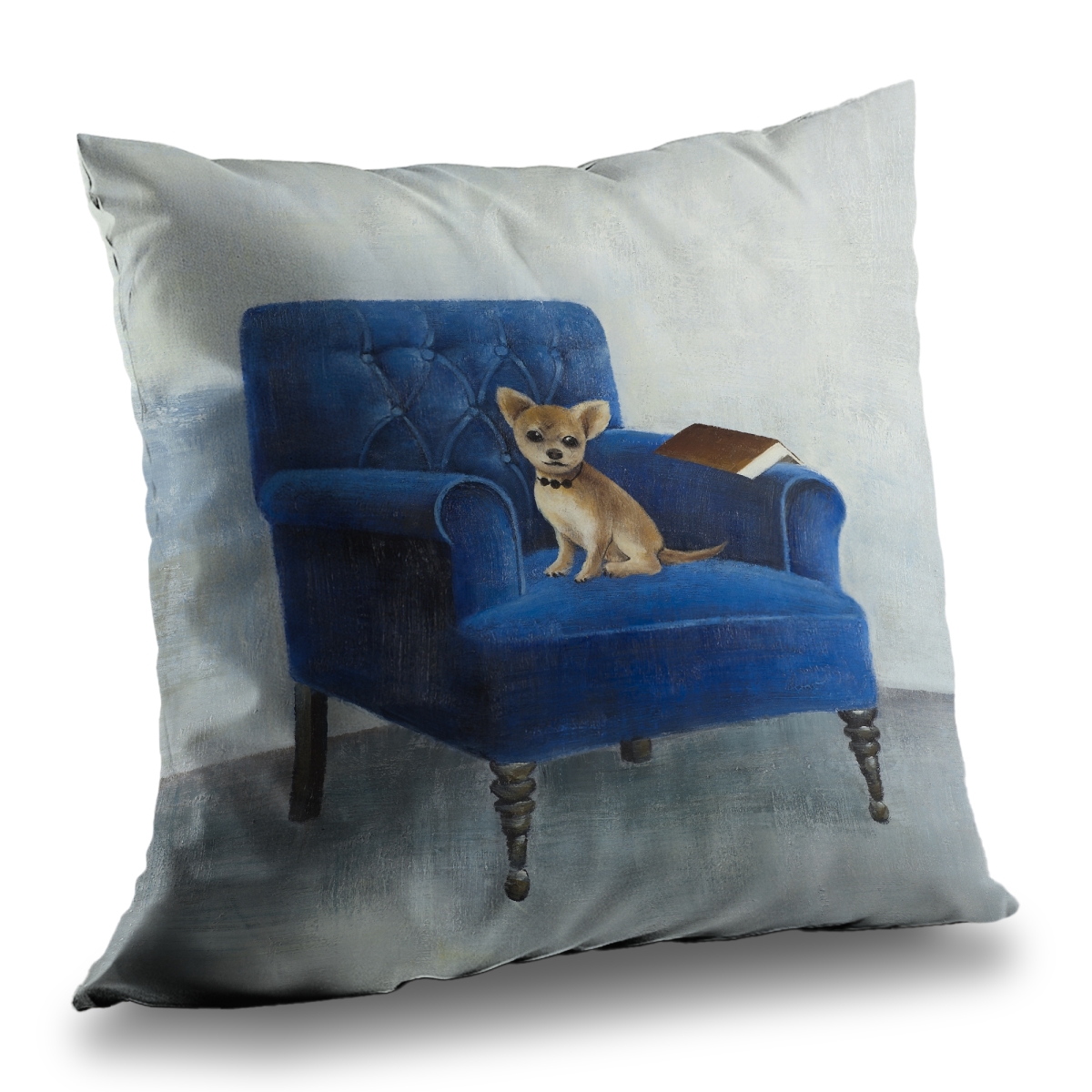 C1PT1414X61ZCE 14 x 14 in. Chihuahua on Blue Armchair Throw Pillow - Contemporary Decor