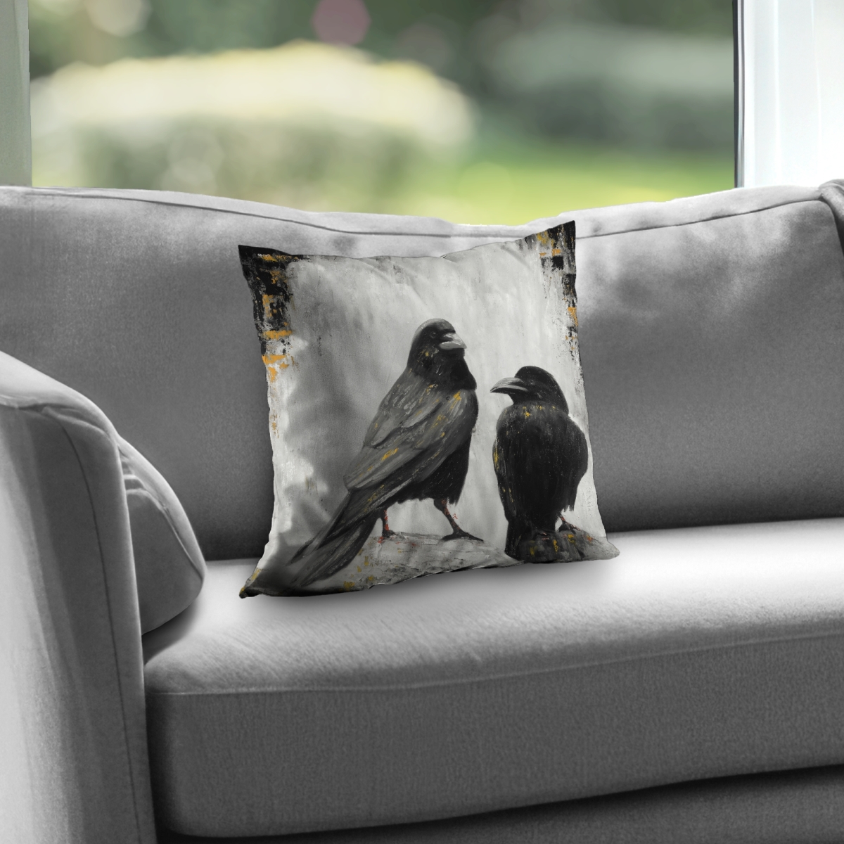C1PT1414B6BS9A 14 x 14 in. Two Crows Birds Hyperrealist Throw Pillow - Home Decor Insert