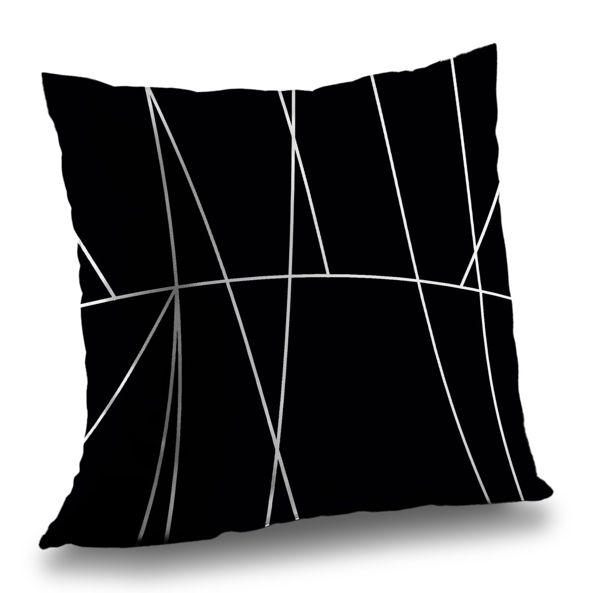 C1PT14142FCGEH 14 x 14 in. White Stripes on Black Background Abstract Shapes Throw Pillow