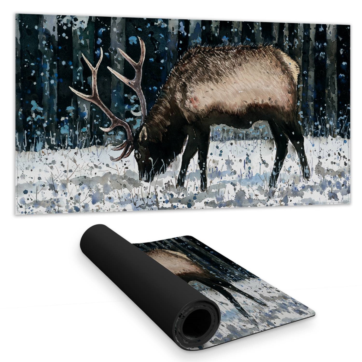 C1DM1531KEY49U 16 x 32 in. Blue Trees Rustic Desk Mat - Caribou Winter Forest Decor