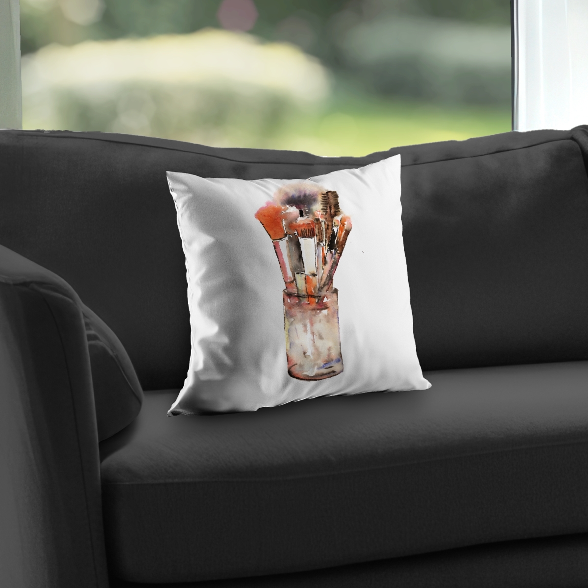 C1PT14140SJFNO 14 x 14 in. Set of Make-Up Brushes - Illustrative Still Life Throw Pillow