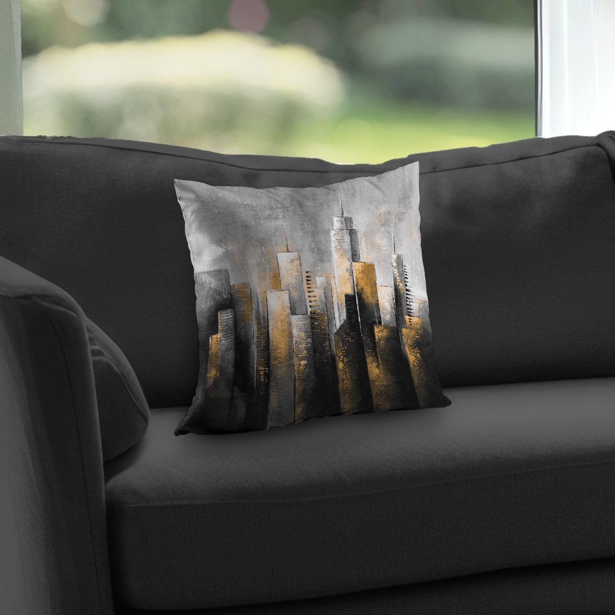 C1PT1414OK1OHY 14 x 14 in. Abstract Skyline Cities Building Poly Twill Throw Pillow - Decor