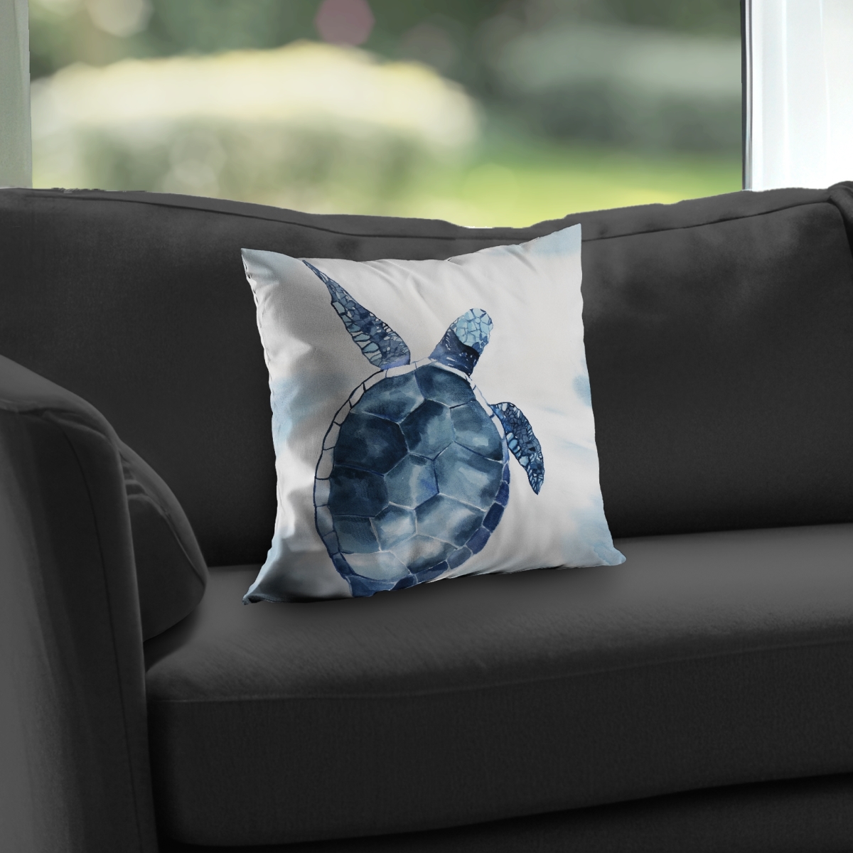 C1PT1414LD31NX 14 x 14 in. Blue Turtle Poly Twill Throw Pillow - White Aquatic Decor