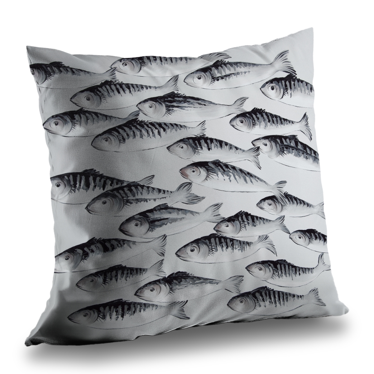 C1PT1414HVI9S5 14 x 14 in. Gray School of Fish Office Sea Poly Twill Throw Pillow - Decor