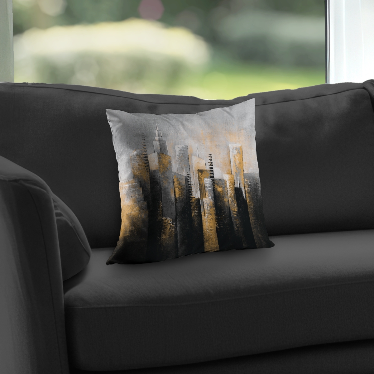 C1PT1414GRPD6P 14 x 14 in. Abstract Gold Skyscraper Throw Pillow - Gray Poly Twill Decor