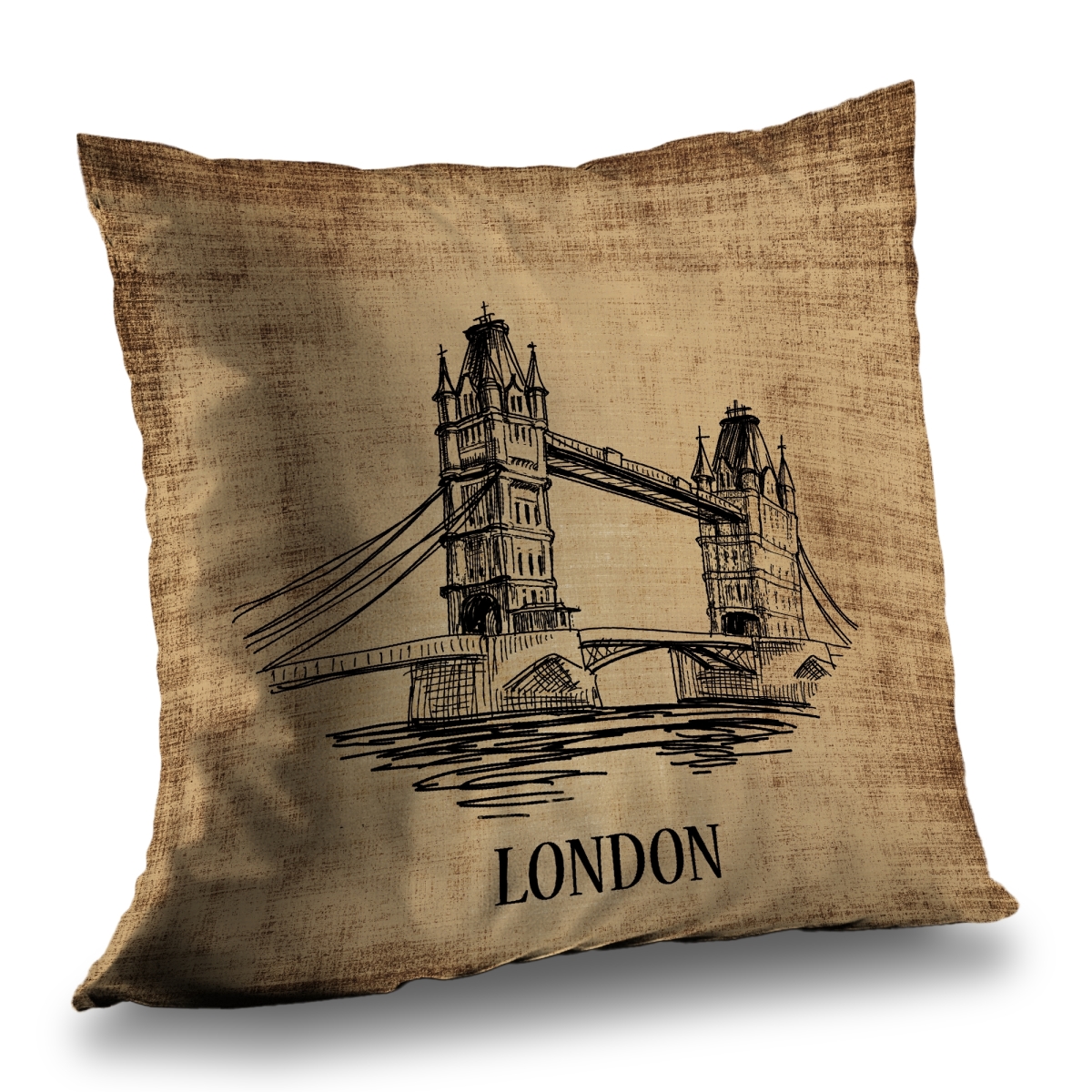 C1PT1414P6S339 14 x 14 in. Tower Bridge Illustration Pillow - Home Decor Poly Twill Insert