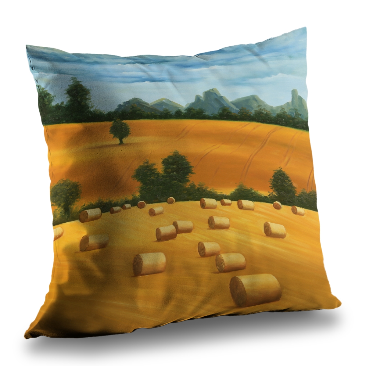 C1PT1414RKE94N 14 x 14 in. Hay Bale Fields Rustic Green Throw Pillow - Home Decor Insert