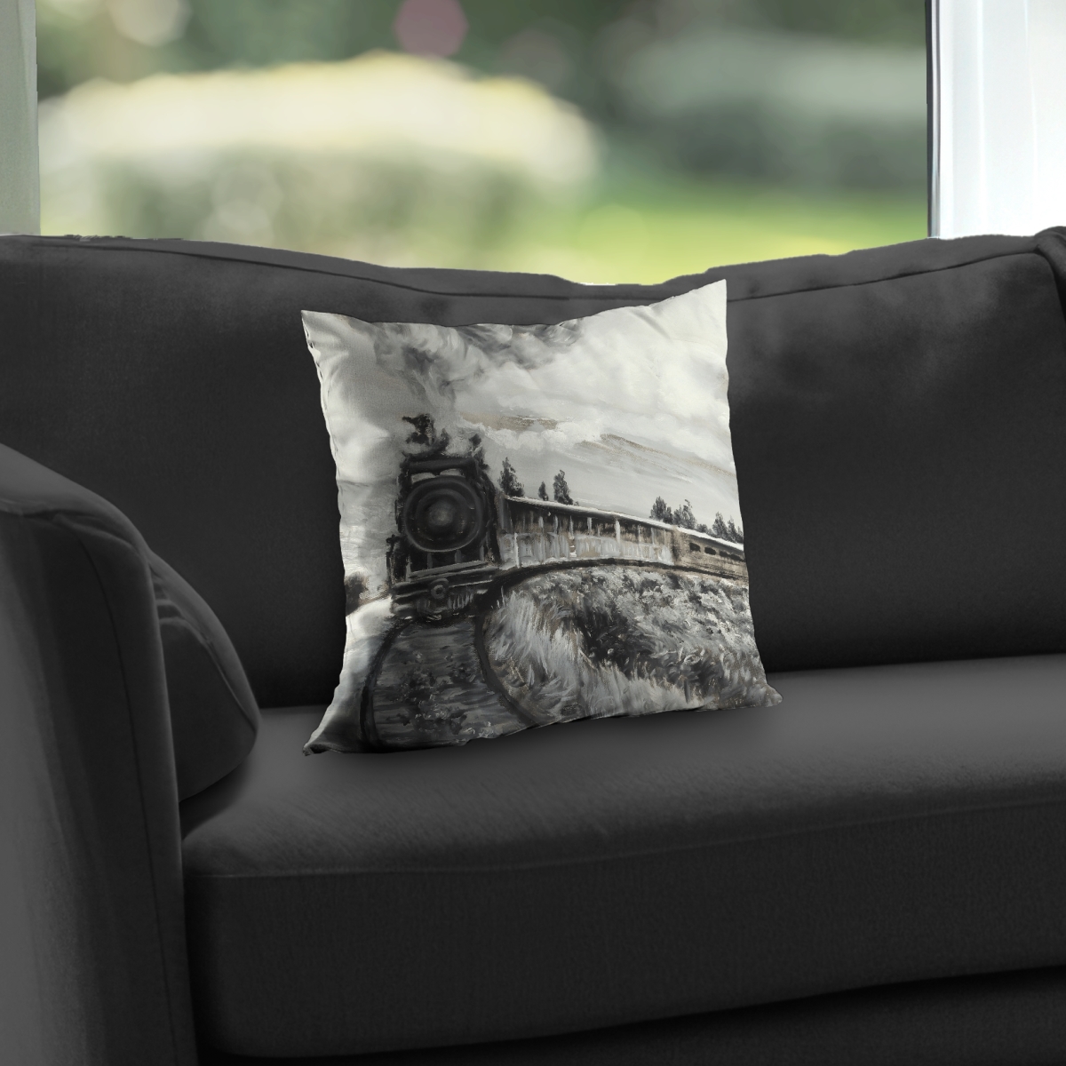 C1PT1414TCCRAM 14 x 14 in. Steam Engine Train Throw Pillow - Transportation Decor Insert