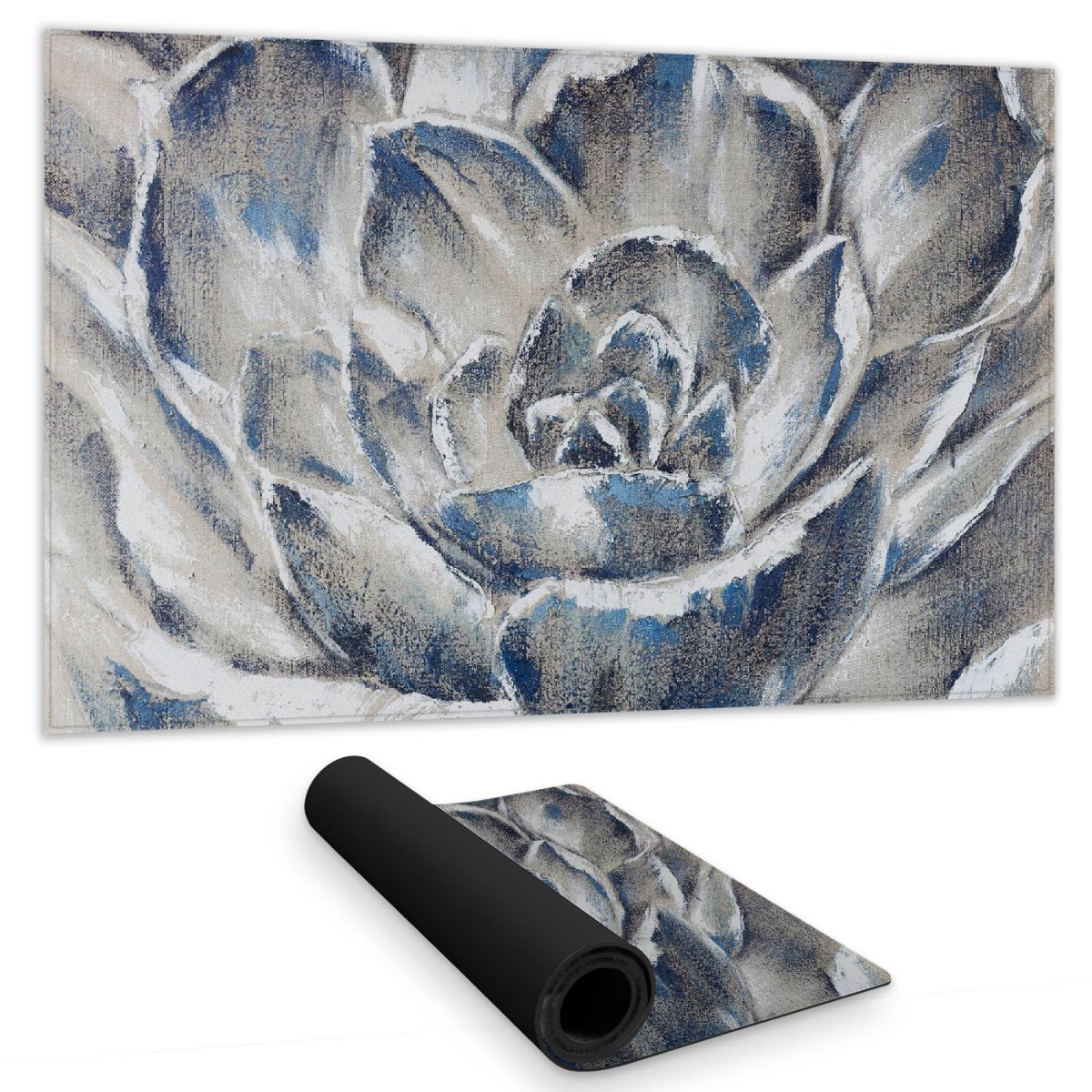C1DM14241HMDRR 14 x 24 in. Gray & Blue Flower Desk Mat - Botanical Bedroom Decor
