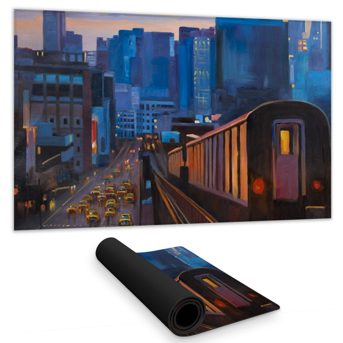 C1DM14246YAHCD 14 x 24 in. Blue Building NYC Desk Mat - Home Decor Bedroom Office Rug